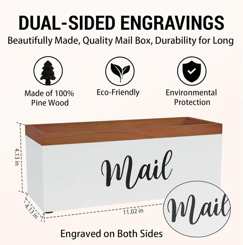 Intarsio 100% Real Wood Mail Organizer for Countertop, Dual-Sided Mail Script Design, Mail Holder for Office, Desk, Entryway Table, Rustic Farmhouse Style, Great Home Decor Gifts - Image 4